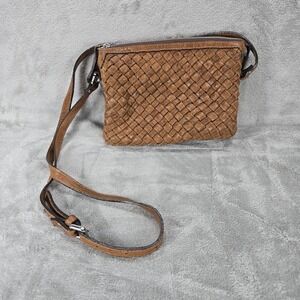 Maxon Collection Italian‎ Leather Woven Crossbody Bag Boho Brown Pockets Vintage
